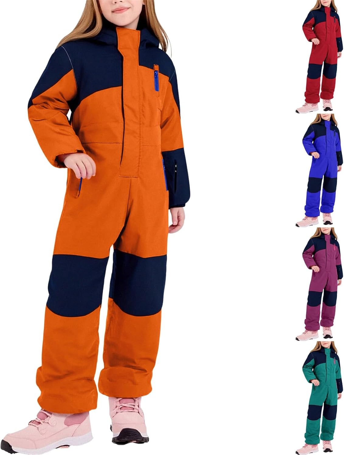 Teen Girls Padded Snowsuits One Piece Winter Waterproof Insulated Snow Suits Kids Outdoor Warm Hiking Snowboard