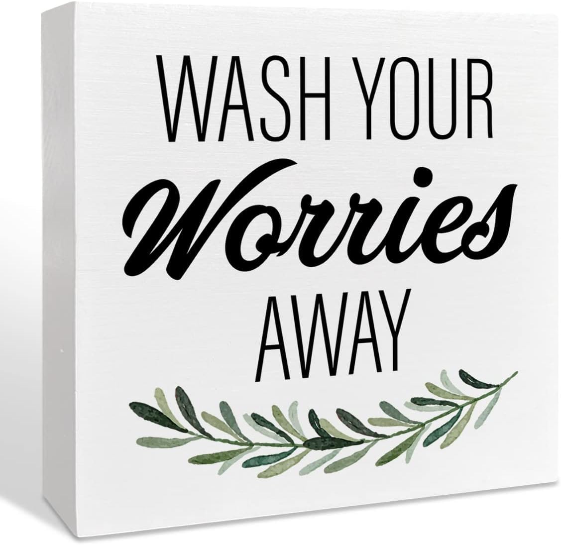 Wash Your Worries Away Box Sign 7x7 Inch Rustic Bathroom Decor
