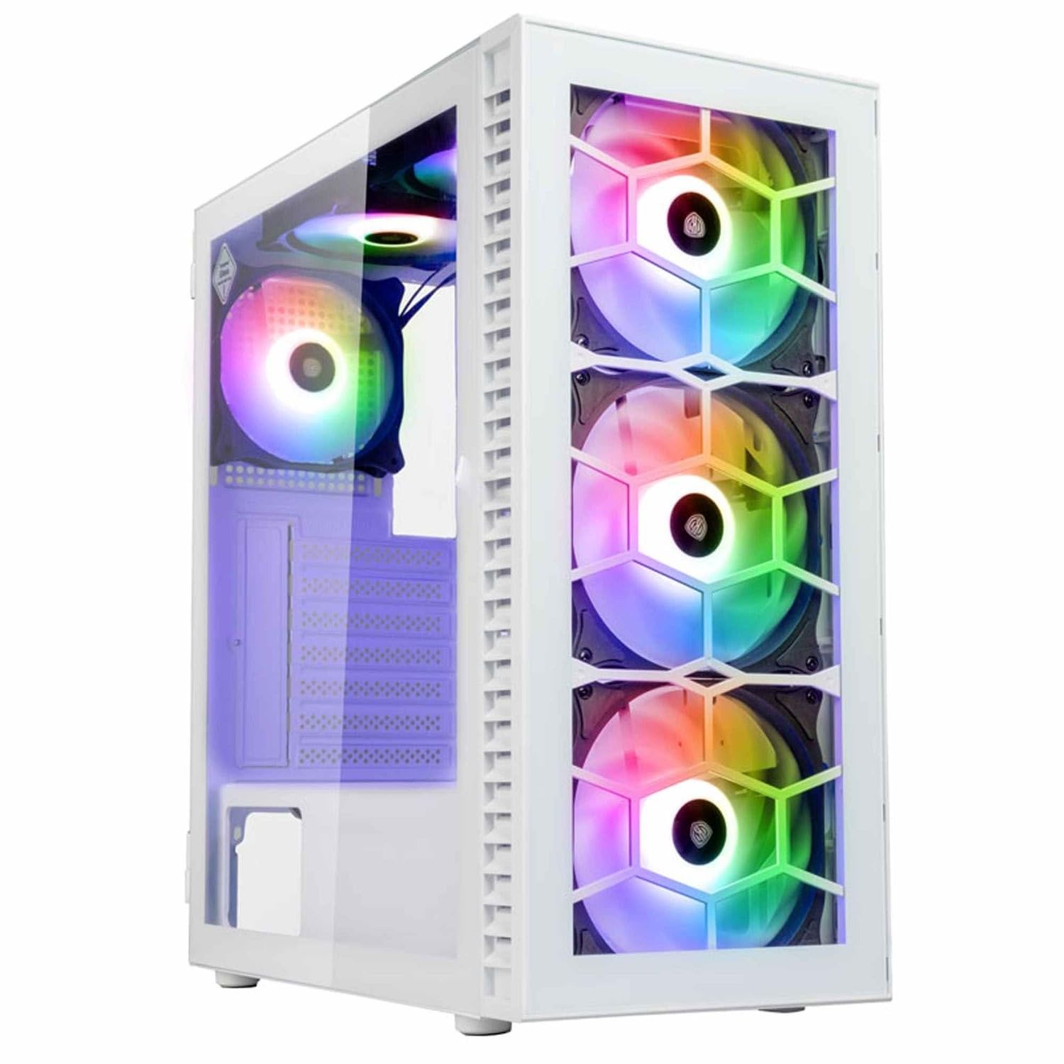 Kolink Observatory HF Glass PC-Gehäuse, Sechs ARGB-Lüfter, 330 mm GPU-Freiheit, ATX-Motherboard, Glasfrontplatte, Stahl, Mid-Tower, Weiß