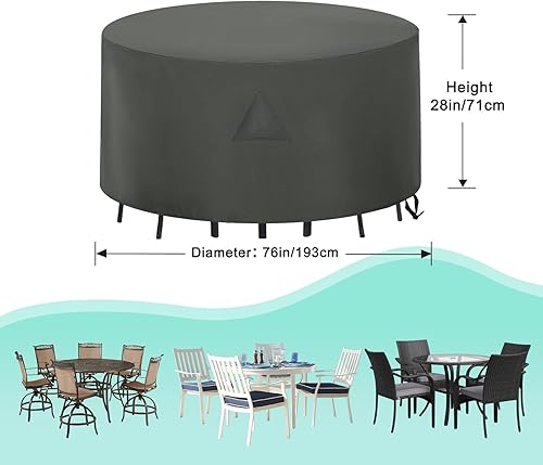 Miniatura 2 de ABCCANOPY Funda de mesa redonda para muebles de exterior, resistente al agua y al polvo, resistente al viento, resistente al desgarro, resistencia a