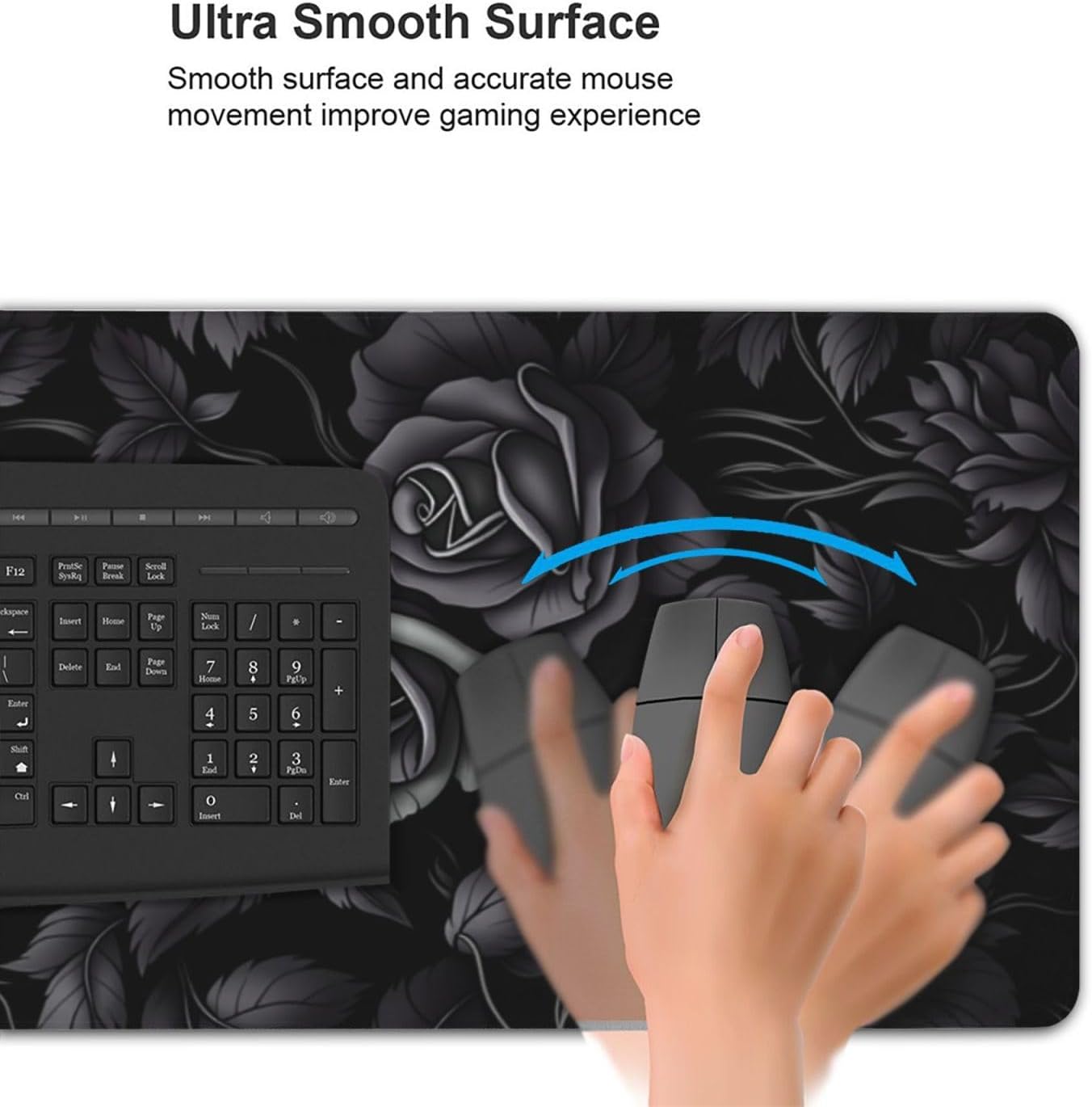 Black Rose Floral Mouse Pad,Desk Mat,Large Waterproof Non-Slip Rubber Mousepad with Stitched Edges Office Home Computer Desk Accessories,35.4"X15.7"