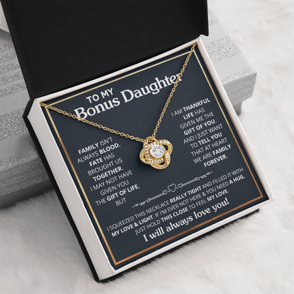 To My Bonus Daughter Necklace From Stepdad, Bonus Daughter Gifts From Stepmom, Jewelry Gifts For Stepdaughter On Wedding Day Birthday Graduation, Stepdaughter Necklace With Heartfelt Message & Elegant Box
