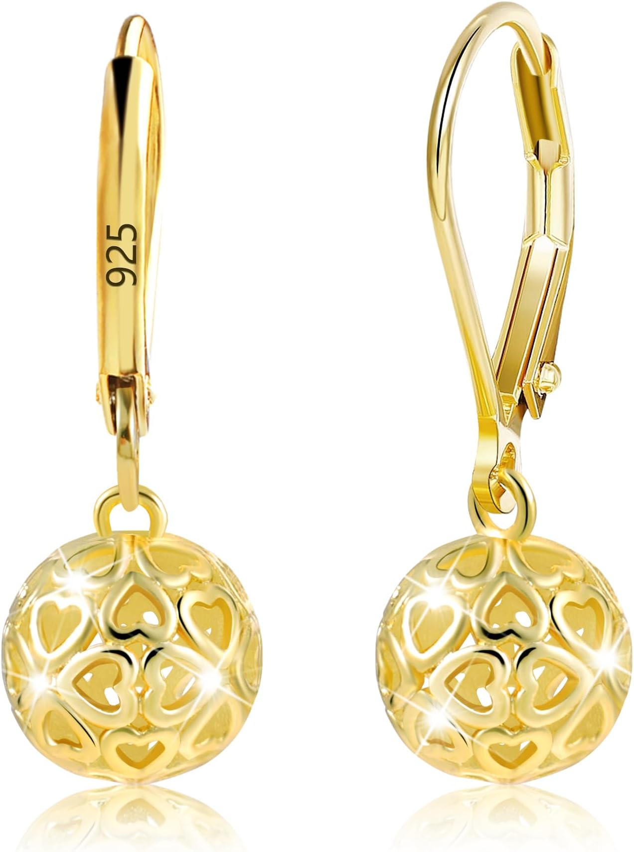 925 Sterling Silver Ball Dangle Drop Earrings for Women Girls, 14K Gold French Style Leverback Earrings Hypoallergenic Jewelry Gift