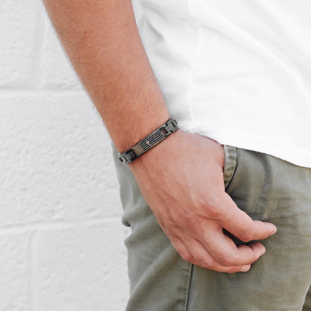 Engravable Lord's Prayer Bracelet for Him - Black Stainless Steel ID Bracelet - Men's Personalized Bracelets - Religious Gift for Him - Birthday Gift - Graduation Gift - Father's Day Gift - Gifts for