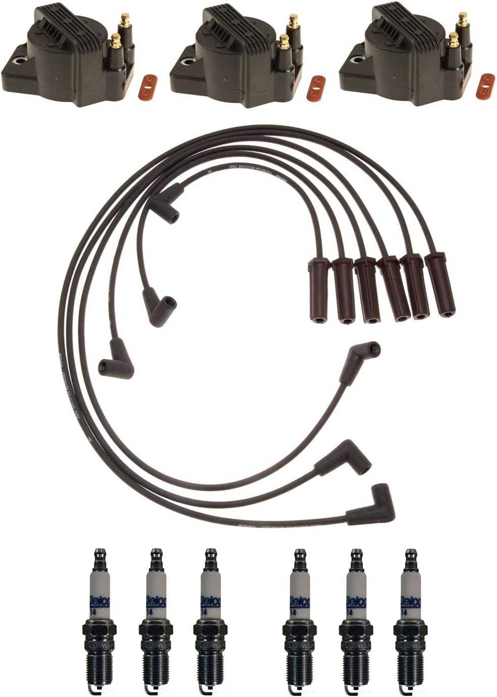 Ignition Wires 3 Coils 6 Spark Plugs Kit For Pontiac Grand