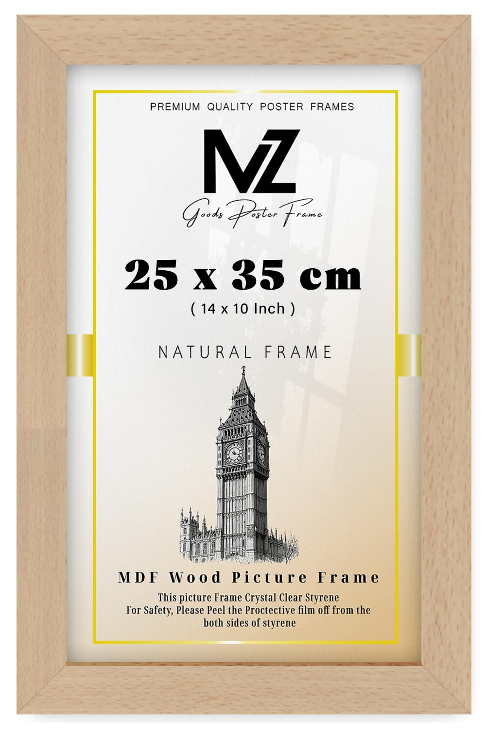 Mz Goods Beech | Mdf Picture Frame (25 X 35 Cm) 250 X 350 Mm For Event Posters, Art Prints & Office Décor, Sturdy Mdf Build, Portrait & Landscape Mounting Hooks Included [ ]