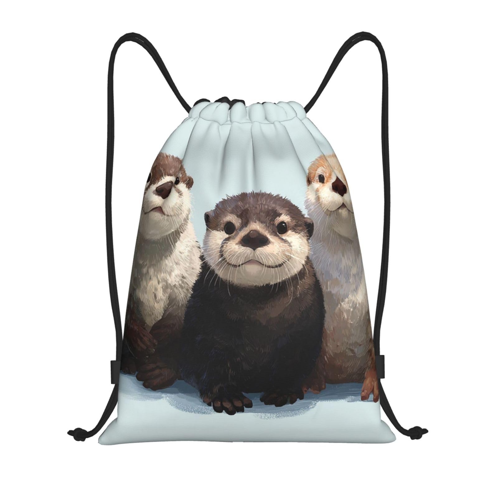 QLDETUPWLX Drawstring Backpack Cute otters Drawstring Bags Sports Sackpack Gym Cinch Sack for Women Men
