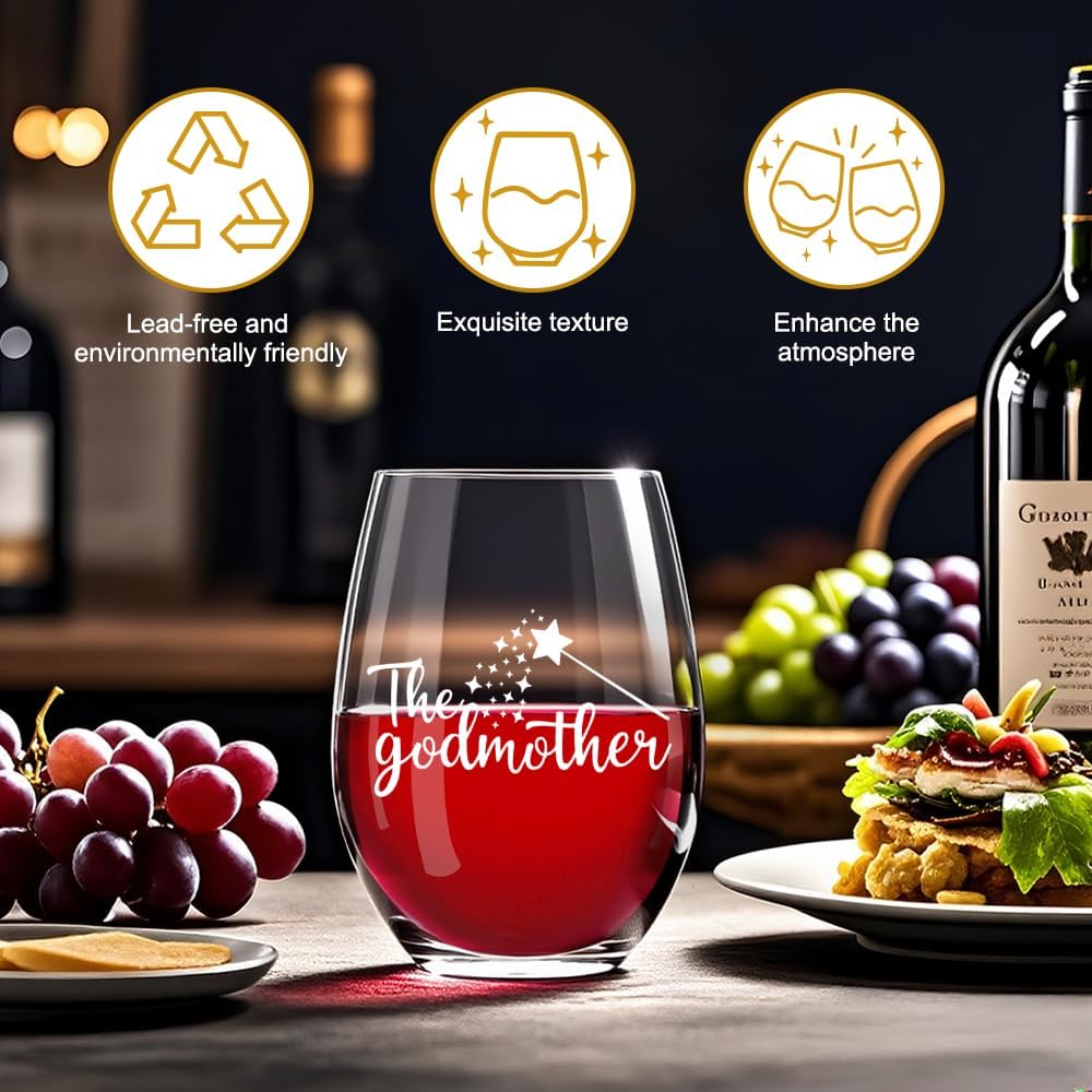 The Godmother Wine Glass, Birthday Christmas Thanksgiving Christmas Baptism Gifts for Mom Sister Grandma BFF Aunt Godmother Women, Appreciation Thank You Gifts for Mom Grandma Aunt Lady - Image 4