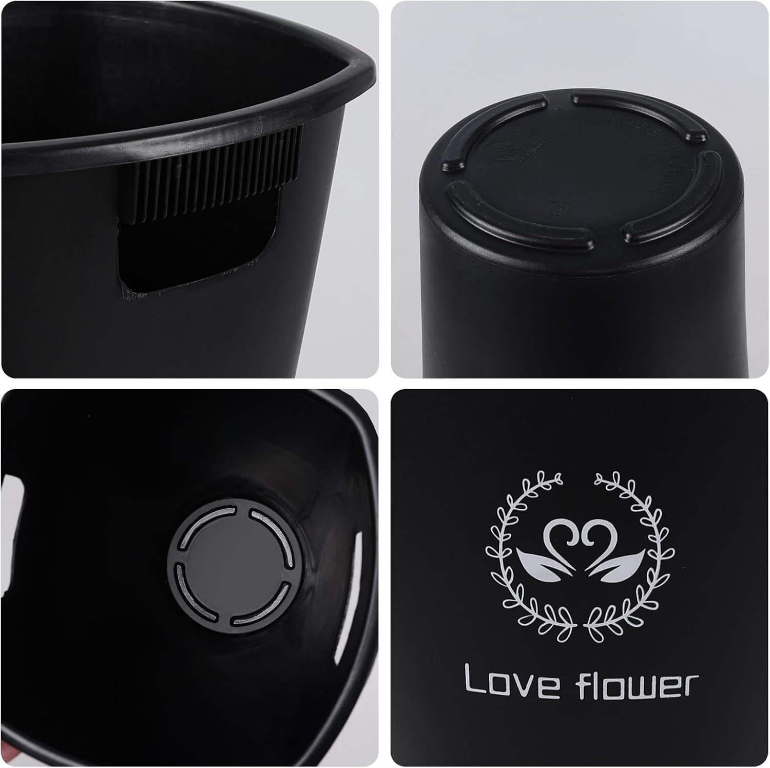 4 Pack Plastic French Floral Bucket, 15.74" Tall Floral Vases with Handles, Black