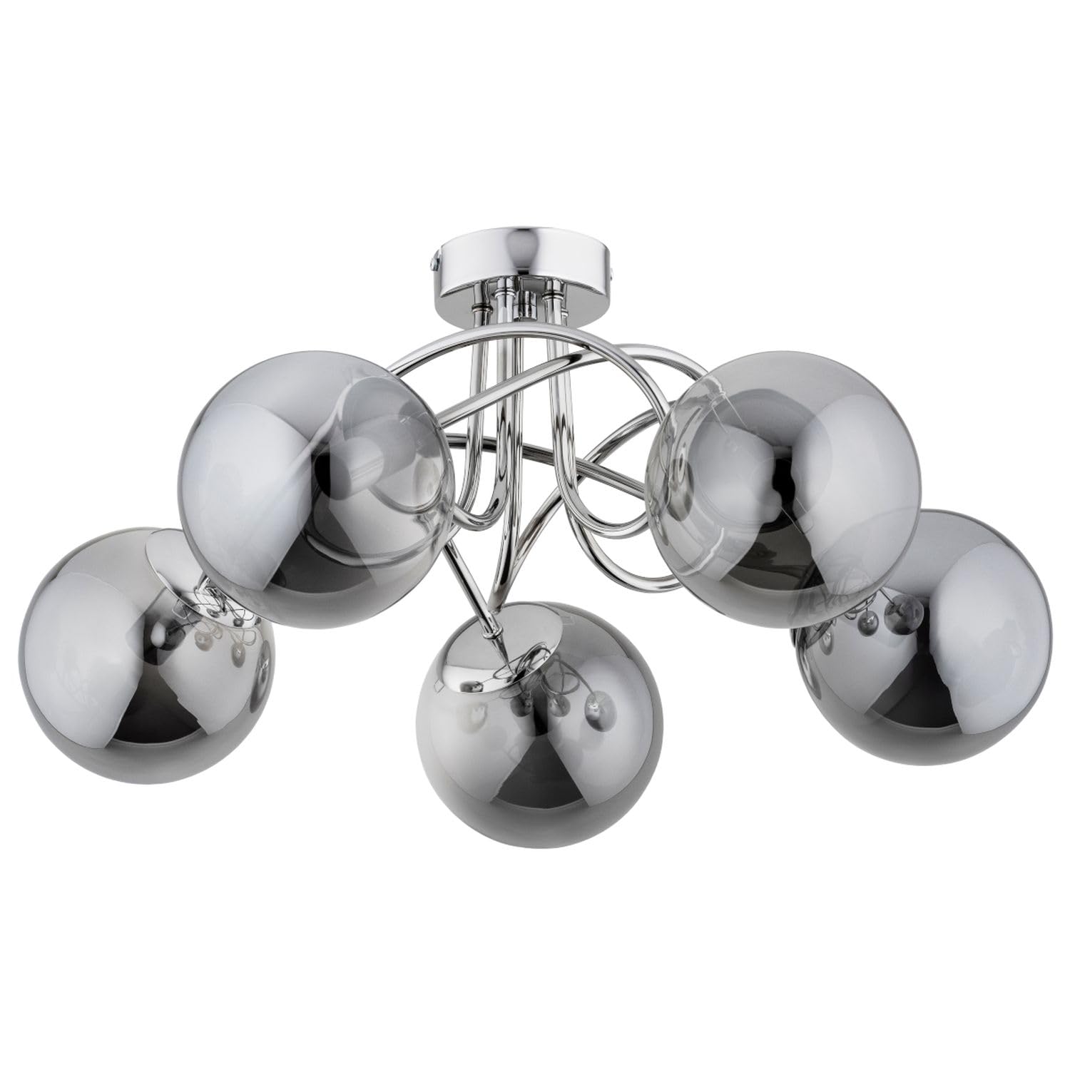 Licht-Erlebnisse Deckenleuchte Rauchglas Metall 51 cm breit Chrom Grau E14 5-flammig Kugel Schirm Retro Design Deckenlampe Wohnzimmer Flur Küche