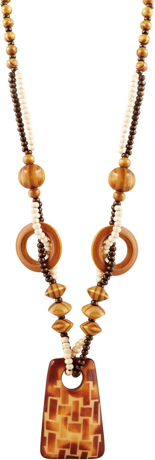 MINACHI Handmade Vintage Wooden Beads Long Necklace, Traditional Vintage Accessories Jewelry for Women