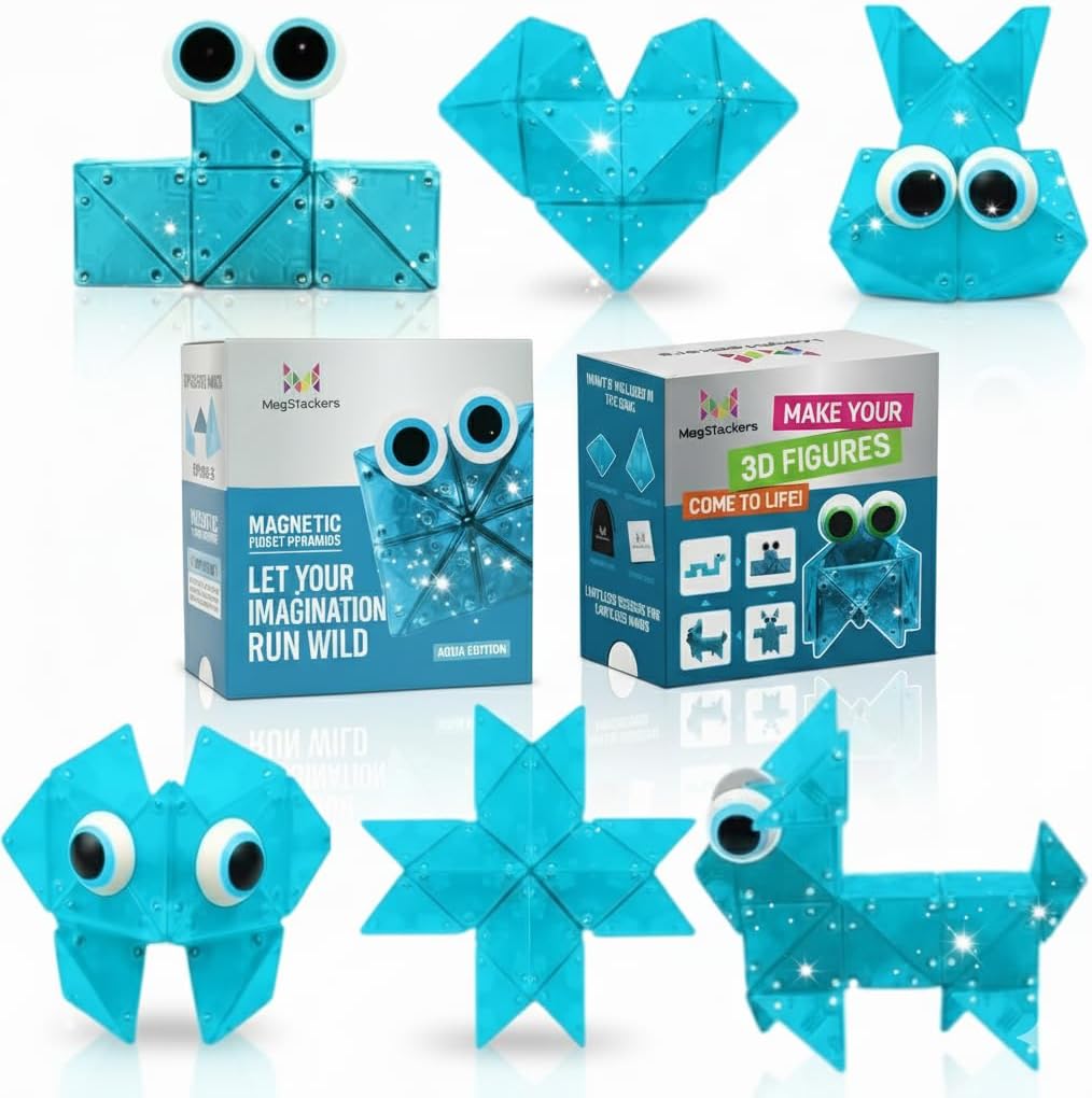 MagStackers Magnet Fidgets for Kids - 22 Pc Magnetic Tiles Toy Building Set with Tetrahedron and Tripyramidal Magnet Blocks for 5+ Years - Reduce Fidgeting and Create 1000+ Fun Creatures and Designs