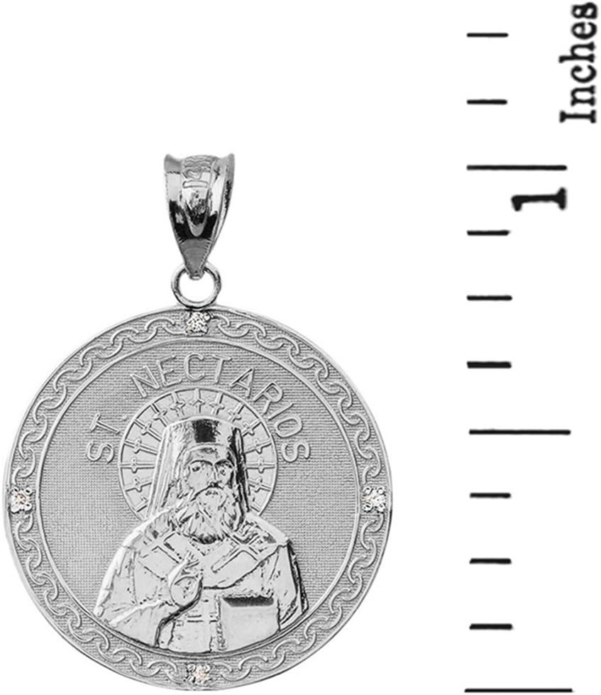 Claddagh Gold Sterling Silver Saint Nectarios of Aegina CZ Round Medal Protection Charm Pendant (1") - Image 3