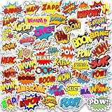 50PCS Superhero Party Stickers for Teens Surprise Stickers Superhero Sign Cutout Sticker for Gift Boom Wow Bang Pow OMG Sticker for Water Bottles Loptop Journaling