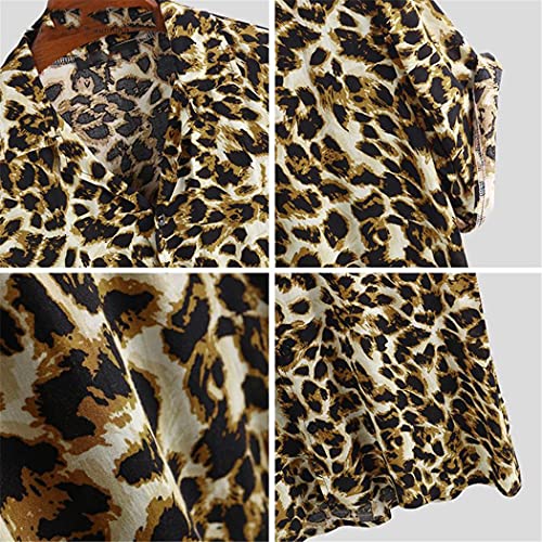 Chemisier d'été léopard homme finitions soignées col revers ample jaune - 7