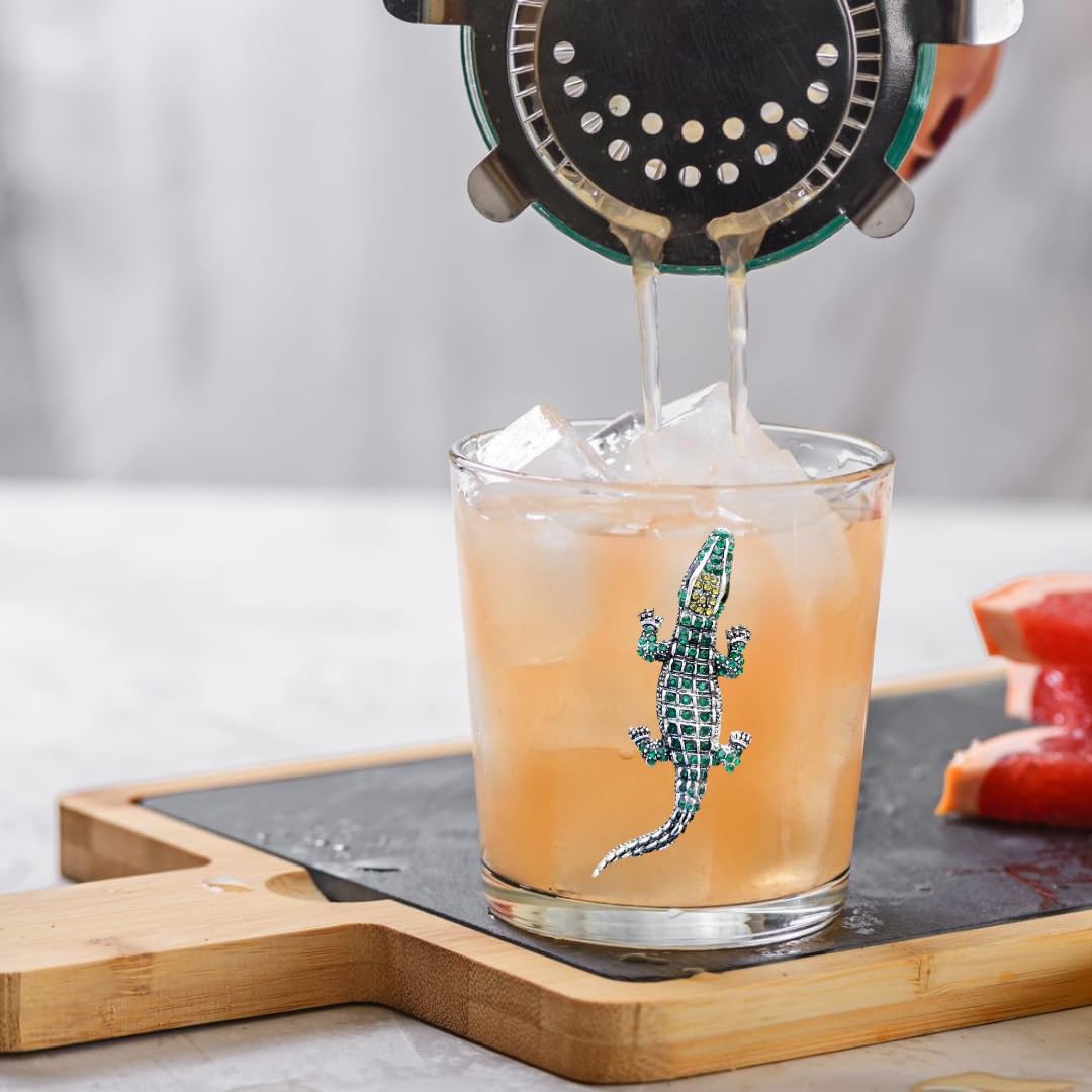 THE QUEENS' JEWELS Alligator Jeweled Double Old Fashioned, 14 oz. - Unique Gift for Women, Birthday, Cute, Fun, Cocktail, Not Painted, Decorated, Bling, Bedazzled, Rhinestone