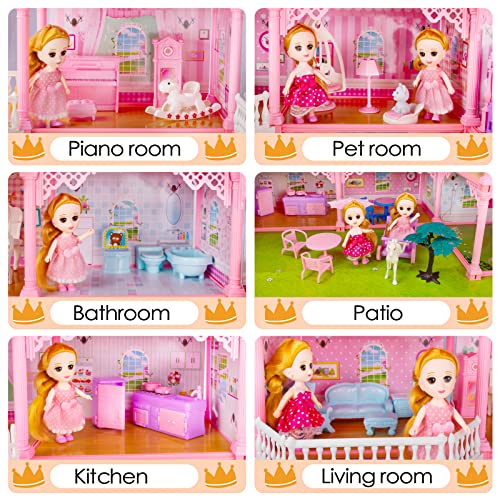 Unih Doll House Toys For 3 4 5 6 7 Year Old Girls, Princess Dream House Toys With Doll & Doll Furniture Toys For Girls Gift #TOP2