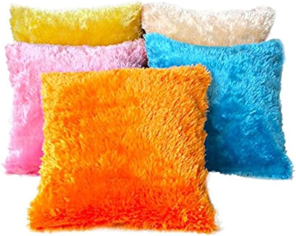 Vihs Multicolor Decorative Microfibre Cushion Cover with Zipper Closure Soft Pillow Covers for Sofa, Bedroom, Living Room Set of 5 (16×16 inches)