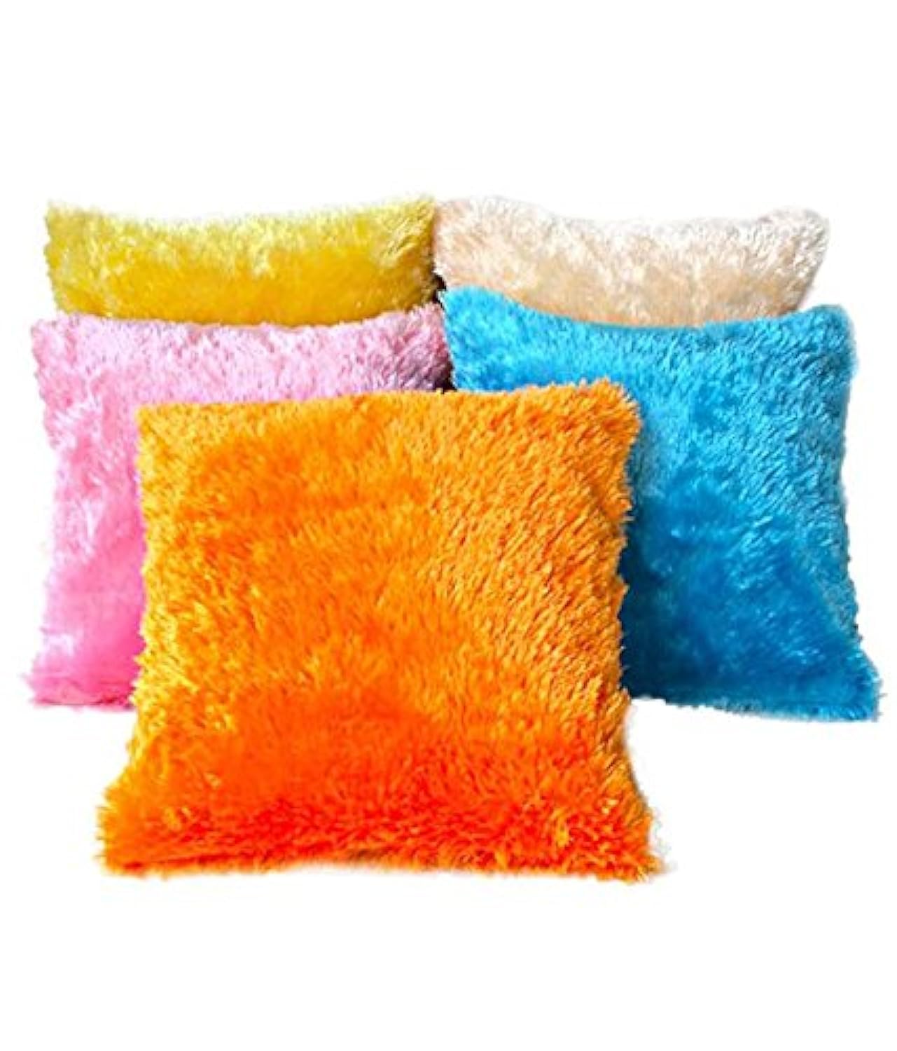 Vihs Multicolor Decorative Microfibre Cushion Cover with Zipper Closure Soft Pillow Covers for Sofa, Bedroom, Living Room Set of 5 (16×16 inches)