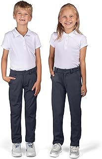 Just Us Flat Front Uniform Trousers for Boys or Girls, School Pants with Adjustable Waistband and Easy Care Fabric Navy