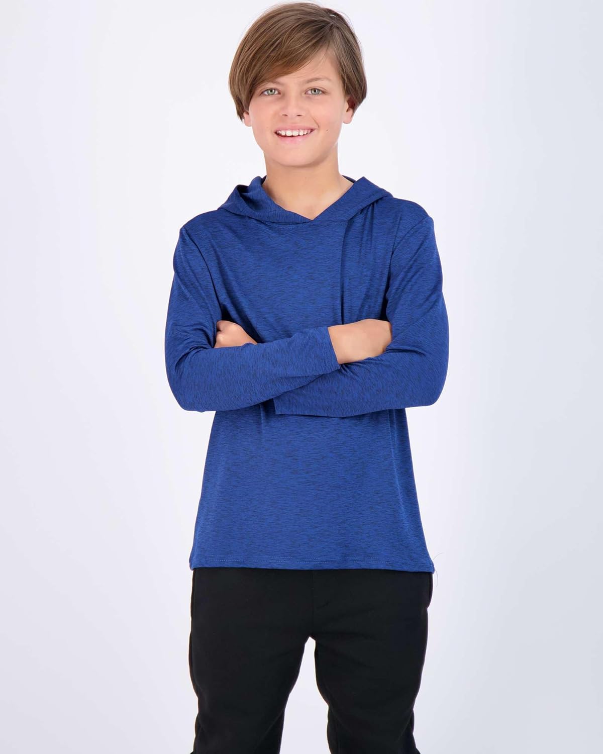 Real Essentials 3 Pack: Dry-Fit Youth Boys Teen Active Long Sleeve Hoodie Sweatshirts - Hooded Pullover Shirts - Image 3