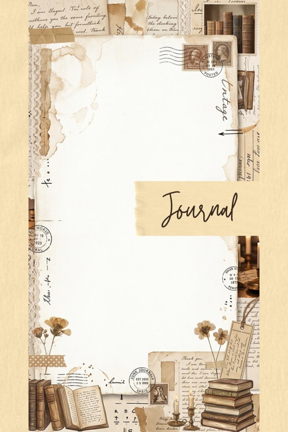Vintage Library Junk Journal Pages - 6x9 Dark Academia Stationery - 100 Decorative Writing Sheets with Antique Books, Candlelight, Old Library Stamps and Aged Ephemera Textures