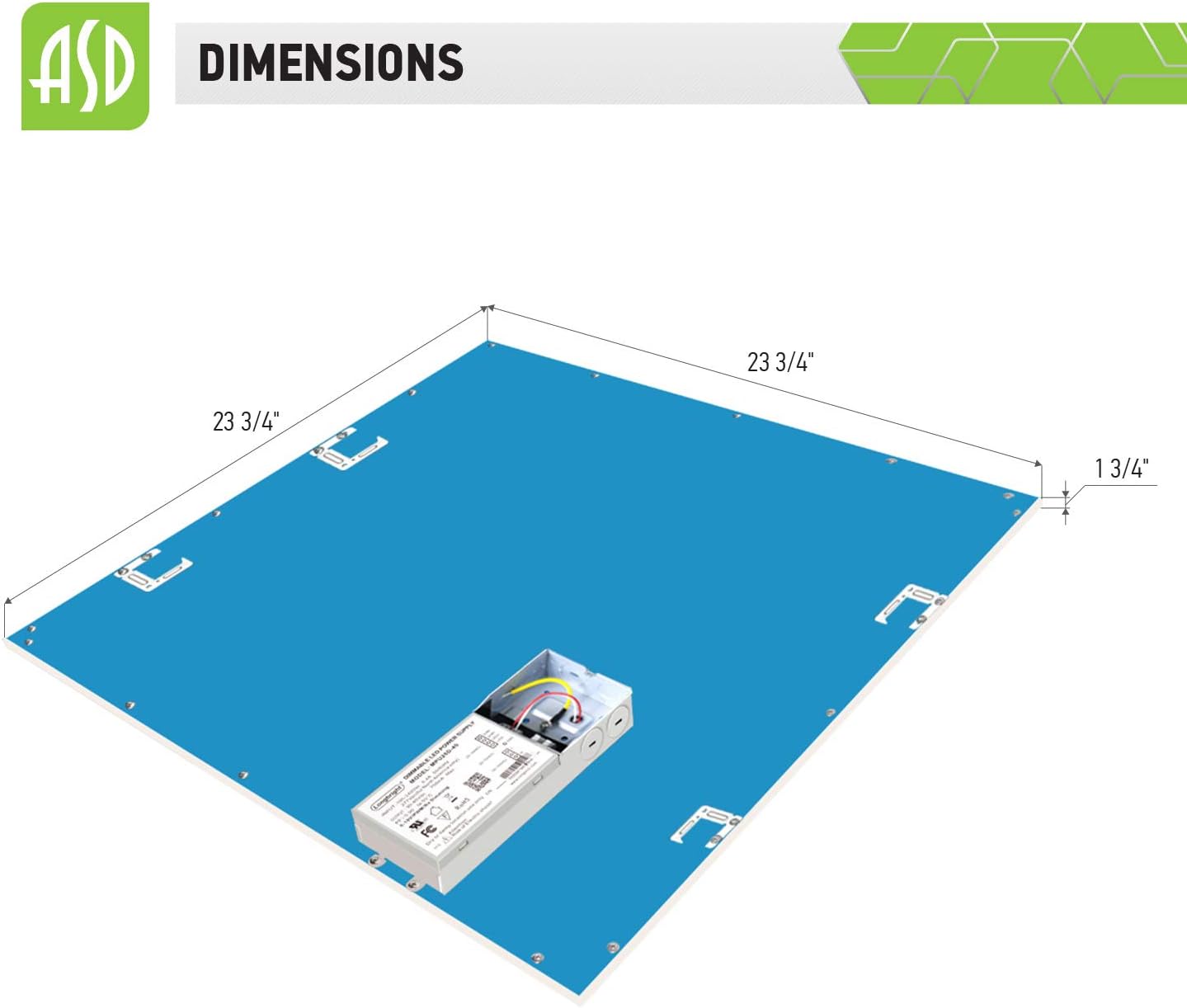 Dimensions of ASD 2x2 LED Flat Panel Light