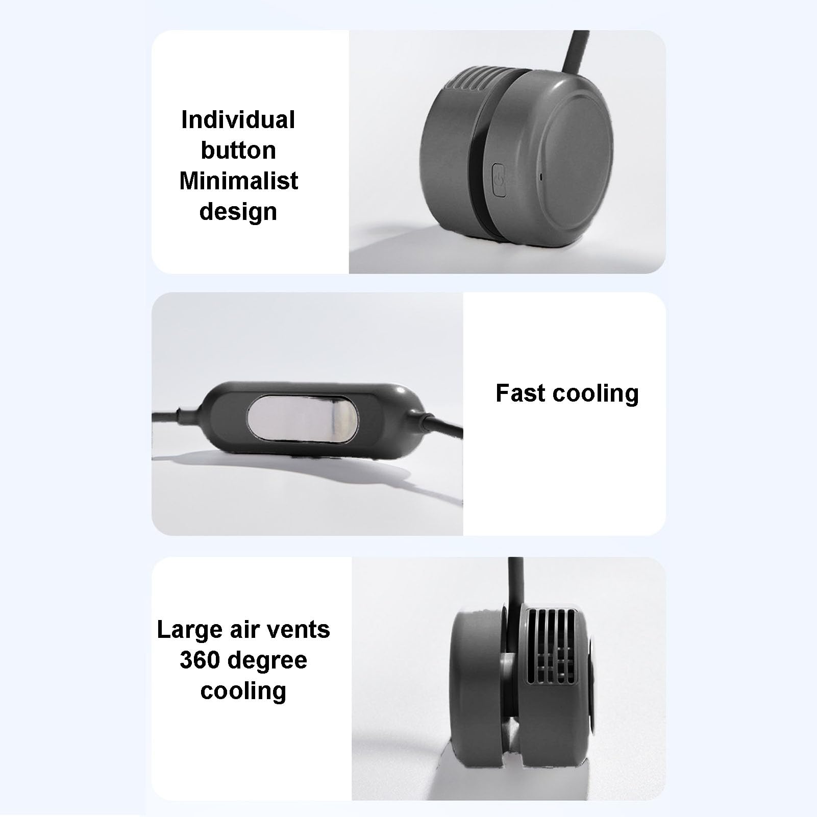 Zerodis Ventilatore da Collo Portatile, Silenzioso e Indossabile con Batteria, 3 velocità, Raffreddamento a Semiconduttore per Ufficio, Palestra, Viaggi e attività all'aperto. (BLACK)