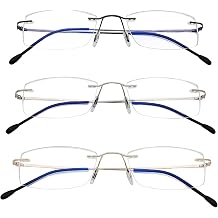 3 Pack Rimless Readers Blue Light Proof Reading Glasses Women Men Anti Glare Filter Lightweight Eyeglasses