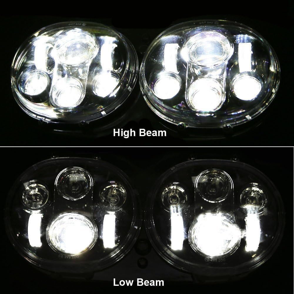 TOPNEW Dual LED Headlight for Motorcycle Road Glide 2004 2005 2006 2007 2008 2009 2010 2011 2012 2013 (Silver+Black)