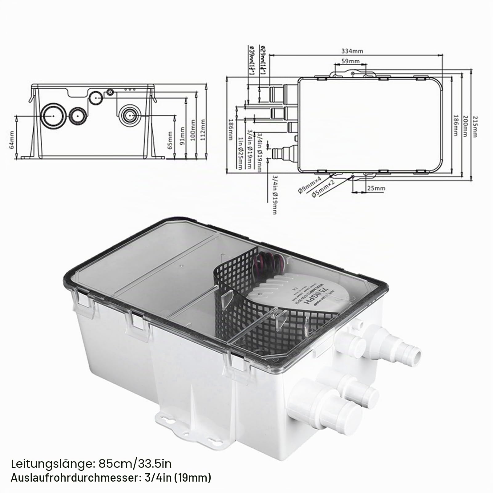 KIMISS 12V Duschpumpe 750GPH für Boot - Automatische Bilgenpumpe mit Schwimmerschalter, Camping Duschpumpensystem, Tauchpumpe für Marine und Wohnmobil