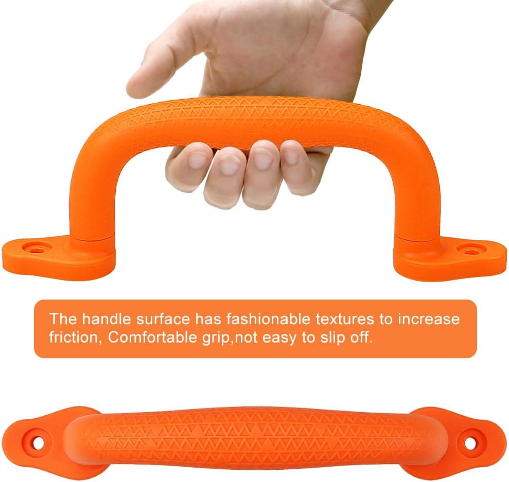 SELEWARE Orange Playground Safety Handles, Non-Slip Plastic Kids Playground Grab Handles, Durable Indoor Outdoor Playset Handles for Playhouse, Treehouse, Climbing Frame, Jungle Gym, Swing Set, 8 Pack