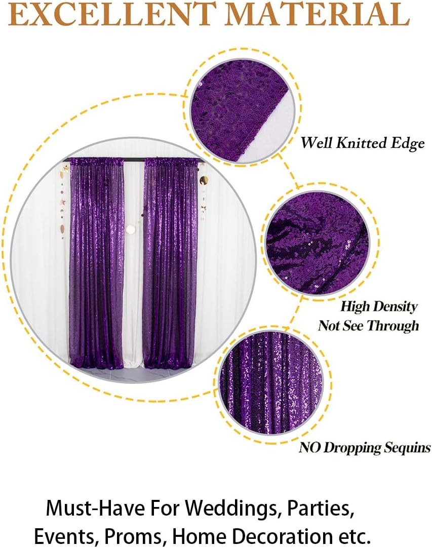 Sequin Backdrop Curtain Purple 2FTx7FT 1 Panel Sequin Photo Background Sequence Weddings Party Curtains Decorations 1PC 2FTx7FT Purple Curtain