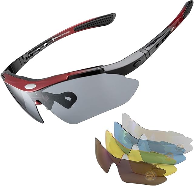 ROCKBROS Spolaryzowane Okulary Sportowe, UV400, Przeciwsłoneczne z 5 Wymiennymi Soczewkami, dla Kobiet i Mężczyzn, do Wielu Sportów na Świeżym Powietrzu, Idealny Prezent Urodzinowy i Świąteczny