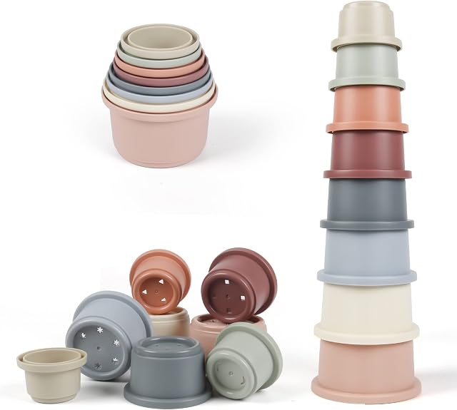 ZHUOYOU Baby Stacking Cups Toy,Toddler Bath Toy for 6-12 Months,8 Peices Kids Sorting Stackers Educational Nesting Toy,Infant Early Develop Gift for 1 2 3 Years Old Boys Girls