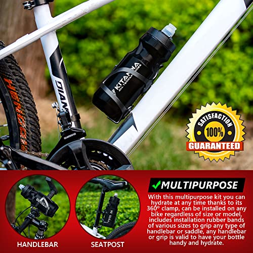 Kitanka® Bike Water Bottle Holder Bicycle Water Bottle - Pack - Squeeze Water Bottles For Cycling Bpa Free 22 Oz. Alloy Aluminum Lightweight Sports Bottle Bicycle Accessories (Kit Black) #TOP2