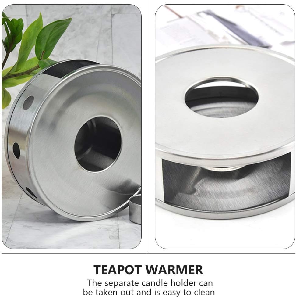 2pcs Stainless Steel Tea Warmer Teapot Milk Warmer Tea Stove Warmer Candle Stand Tea Heater Teapot Warmer (Silver)