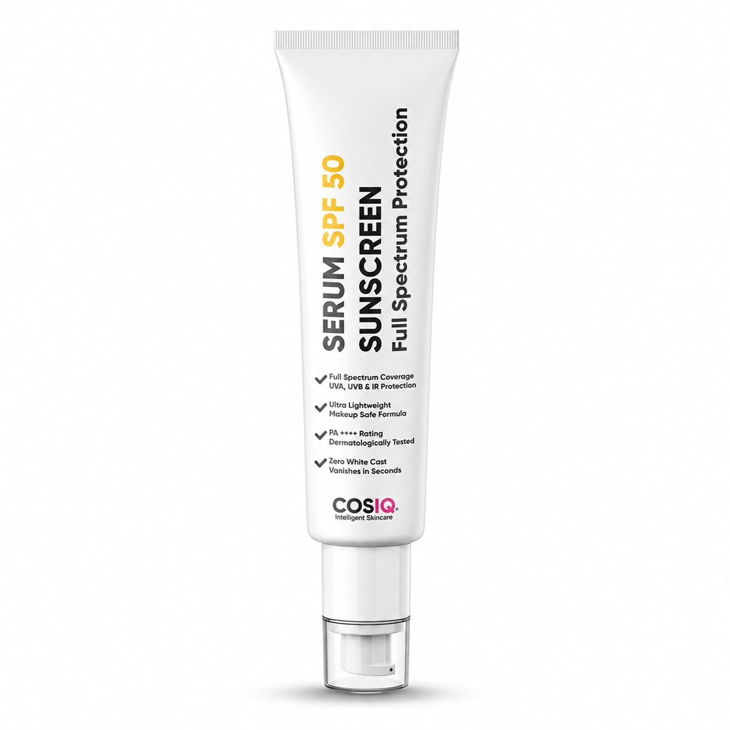 COSIQ SPF 50 PA++++ Sunscreen Serum for Face | Hybrid Sunscreen | Broad Spectrum UVA UVB & IR Protection | In-Vivo & Dermatologically Tested | Zero White Cast | Lightweight | 100ml