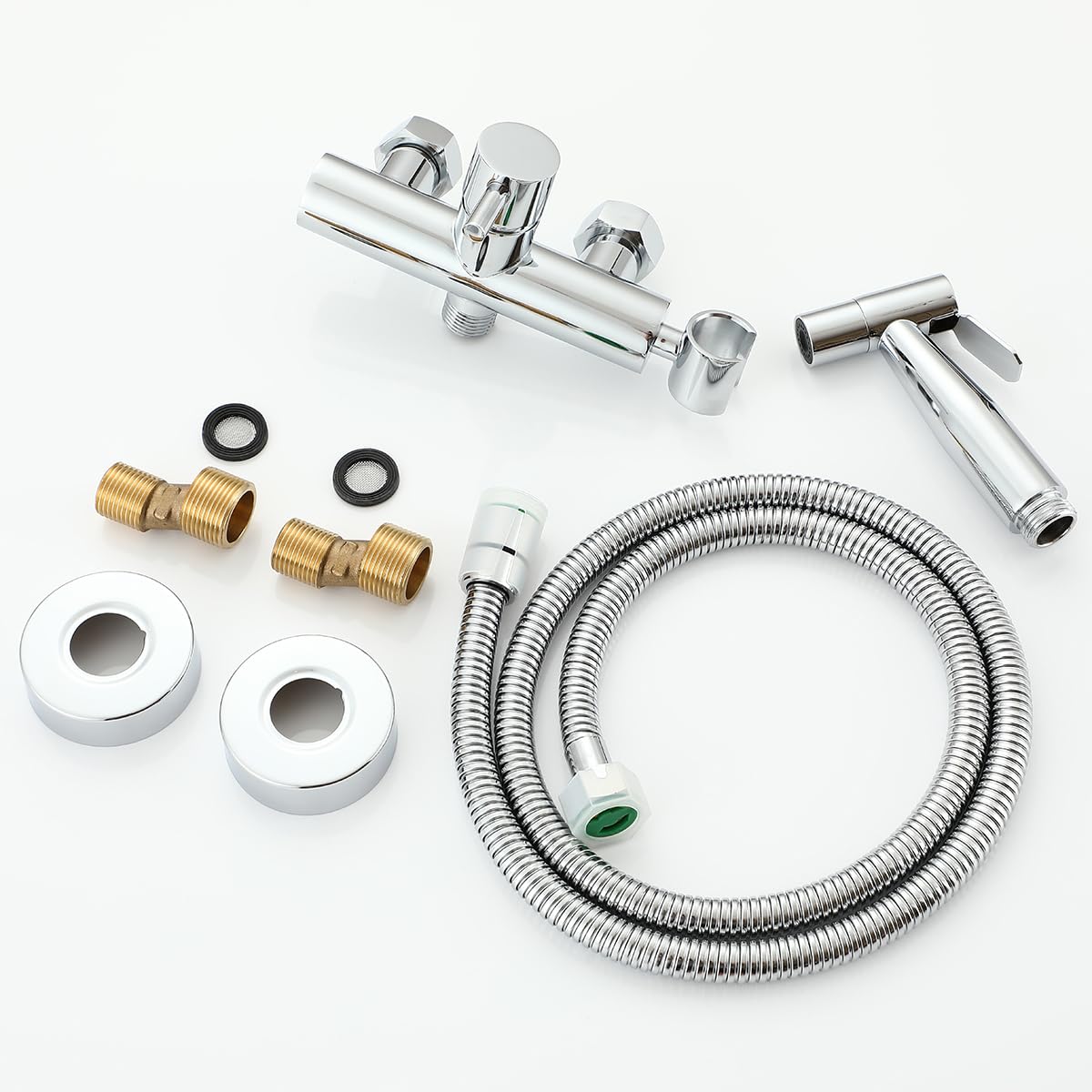 Set miscelatore per bidet da parete cromato, per WC con doccetta musulmana per acqua calda e fredda, con kit spruzzatore Shattaf