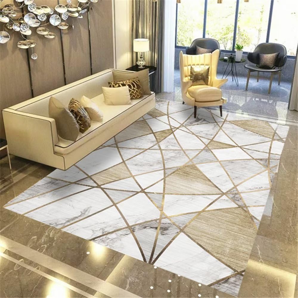 Tapis de chambre rectangulaire brun à motif marbre géométrique 200x250 cm