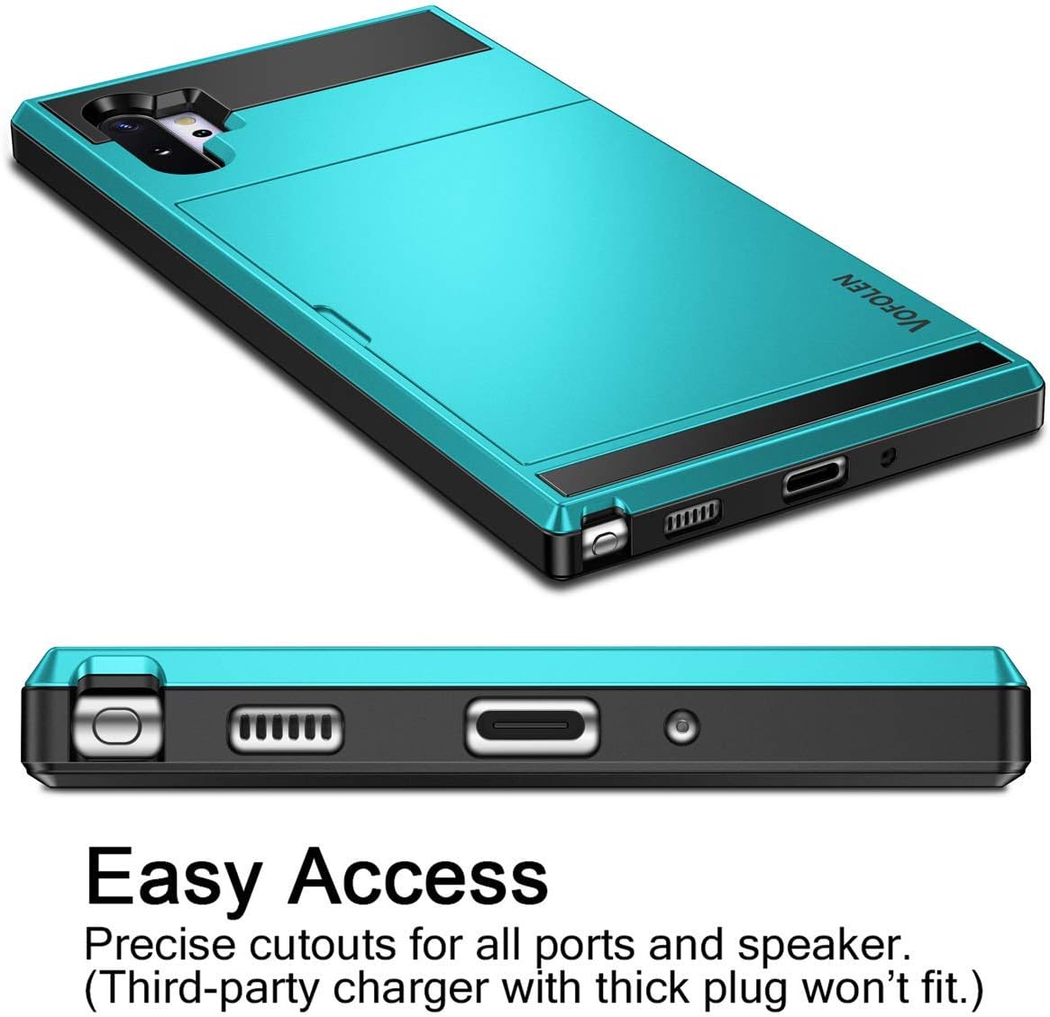 Vofolen for Galaxy Note 10 Plus Case Wallet Card Holder Note 10+ Protective Cover Credit Slot Sliding Hidden Pocket Dual Layer Rugged Bumper Armor Hard Shell for Samsung Galaxy Note 10 Plus Light Blue