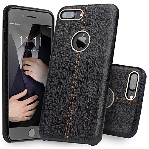 iPhone 7 Plus Case, QIALINO Stylish Genuine Leather Back Cover Protective Bumper Case for iPhone 7 Plus - Black