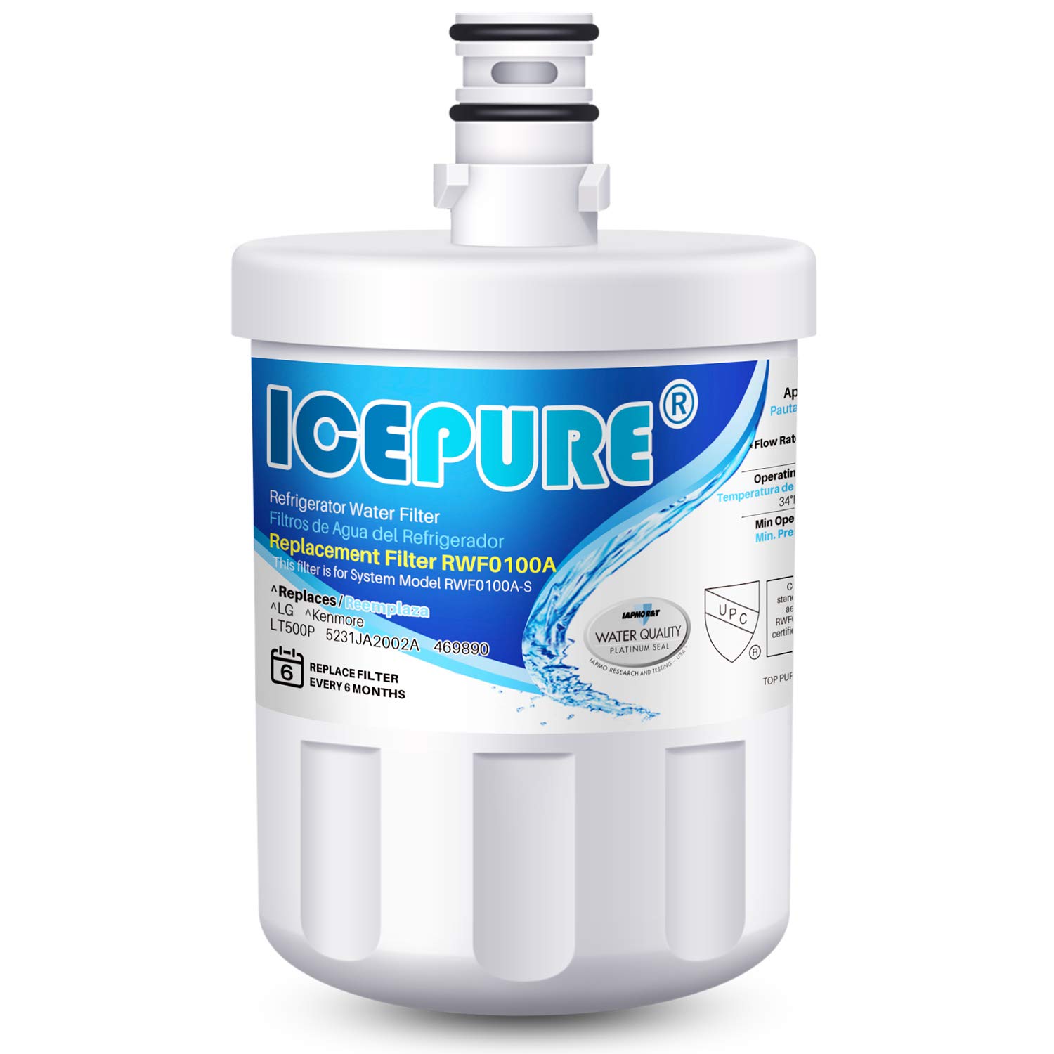 ICEPURE 5231JA2002A Refrigerator Water Filter,Compatible with LG LT500P, ADQ72910911, GEN11042FR-08, ADQ72910901, ADQ72910907, LFX25974ST, LFX25973S, Kenmore 9890, 469890 1PACK