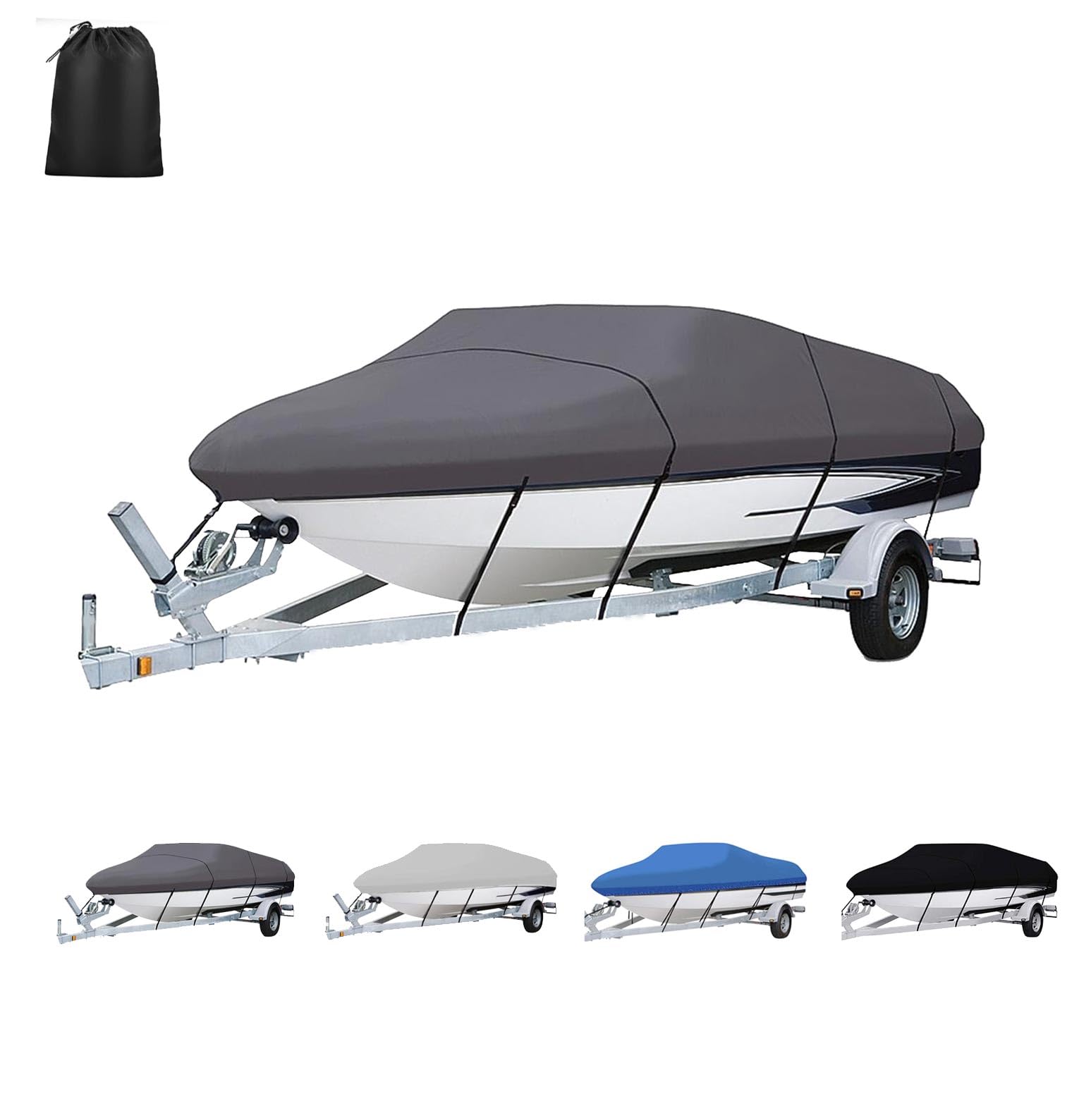 Pxkmouy Heavy Duty 420D 20-22ft Marine Grade Waterproof Resistant Oxford Polyester Canvas Cover, Boat Cover for Pontoon with Adjustable 5 Tie Down, Fits Fishing, Runabout, Bass, Fish & Ski Boats