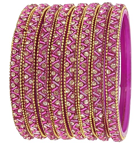 Image of NMII Glass Bangles Set For Girls and Women Studded Zircon Gemstone and Beads I women bangles I (Pack of 8)