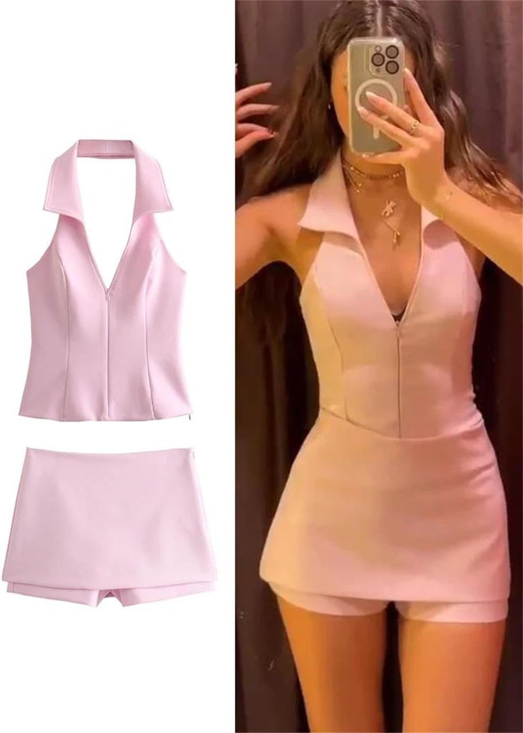 Women Skirts Shorts Set Chic Halter Shirt Neck Backless Top & Shorts Sweet Sexy Shorts Sets