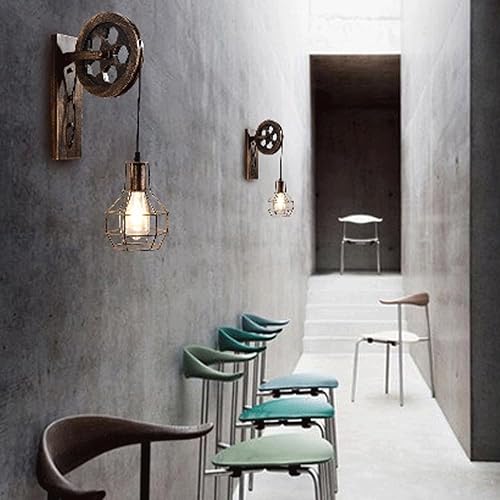 Miniatura 3 de Iron Pulley Wall SconceAmerican Country Wall SconceIndustrial Vintage Wall SconceDining Room Hallway Aisle Light Cage Wall Sconce