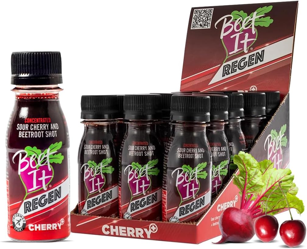Beet It Regen Cherry+ Energy Shots 70ml – Beet Juice & Tart Cherry Juice Concentrate to Boost Muscle Recovery & Athletic Endurance – 200mg Dietary Nitrates – Pack of 15