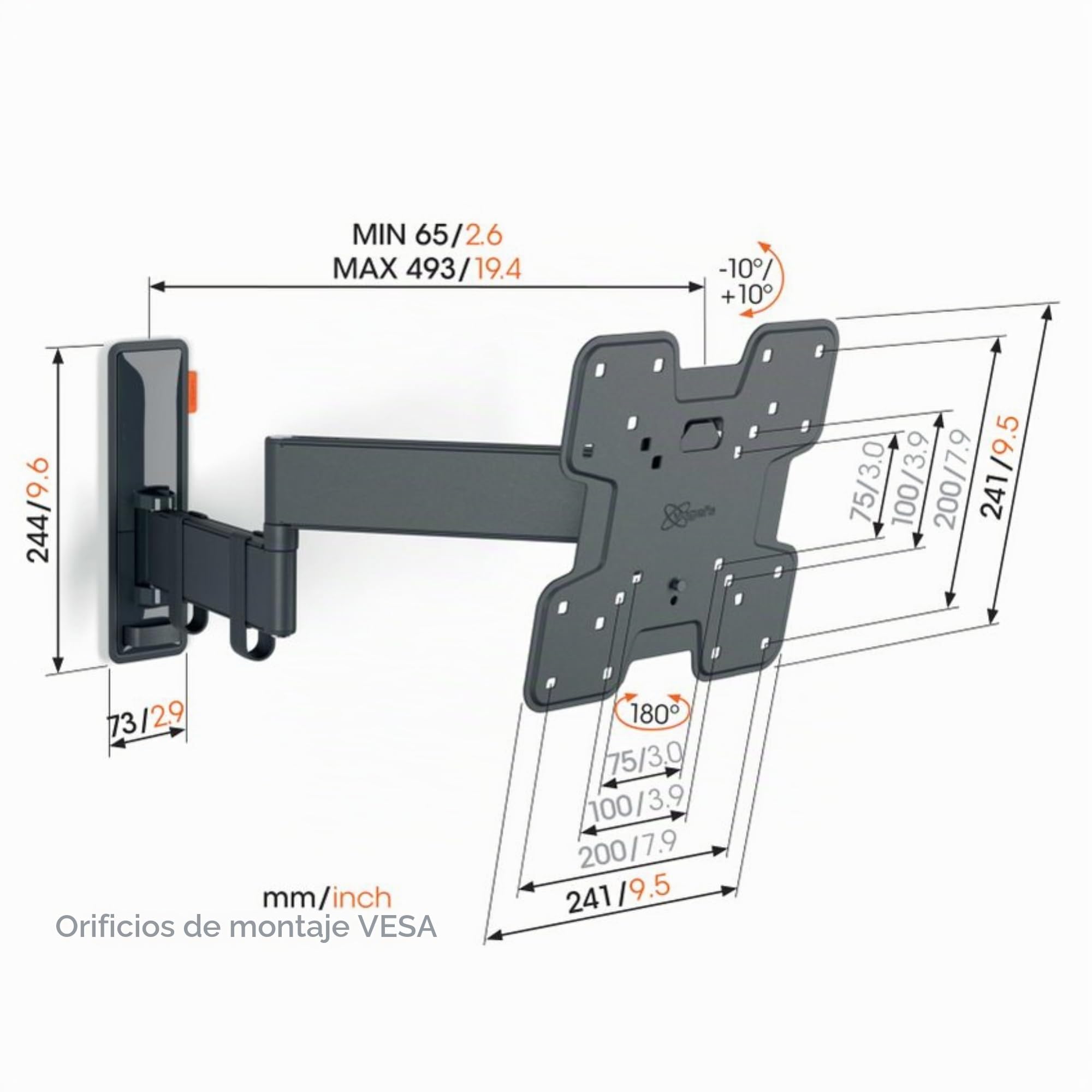 Vogel's TVM 3245 Soporte TV Giratorio para televisores de Entre 19 a 43 Pulgadas, Máx 15 kg, Gira hasta 180º, Inclinable hasta 20º, Soporte para TV máx. VESA 200x200, Compatibilidad Universal