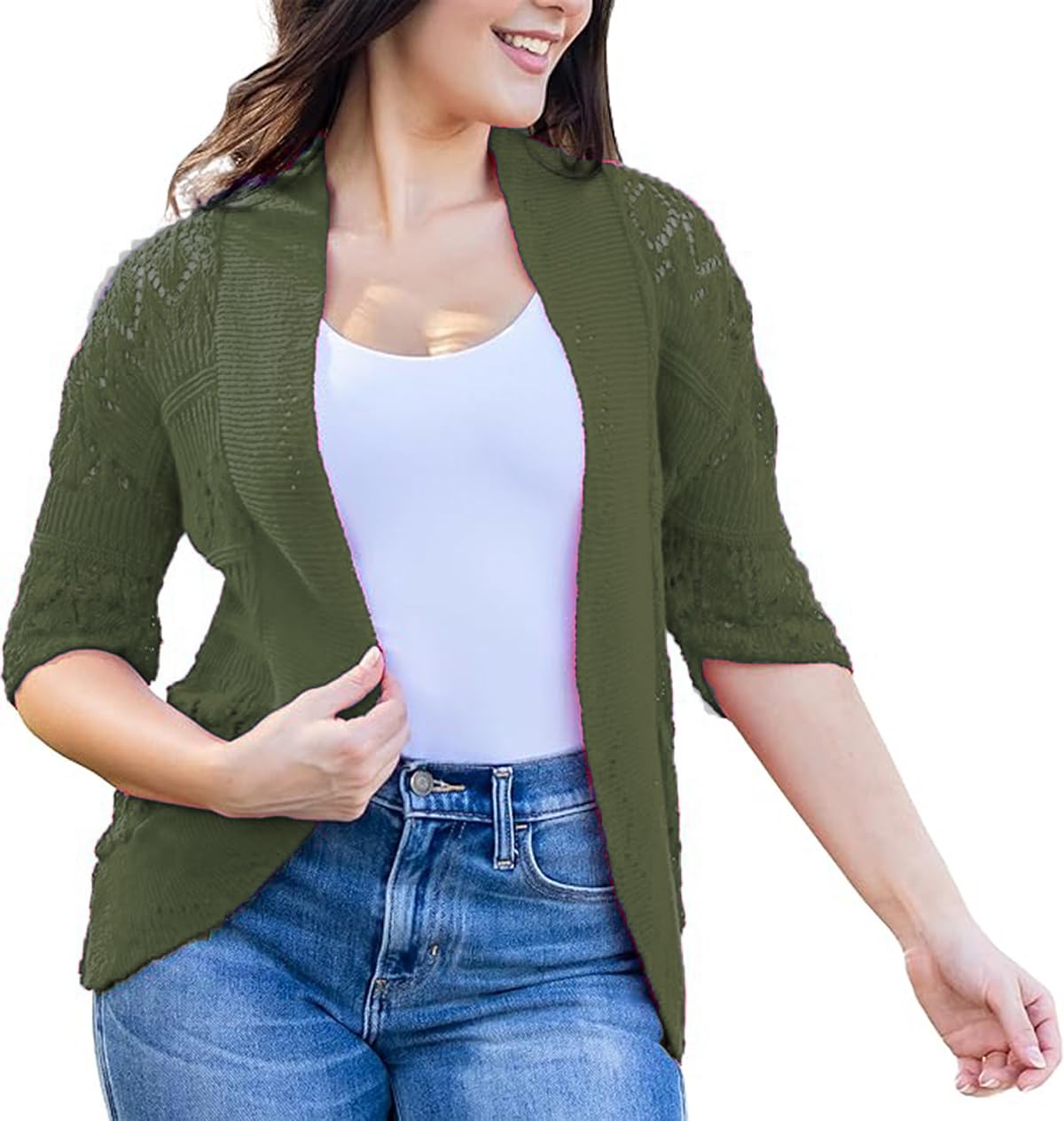 Loxdonz Women's Short Sleeve Crochet Knitted Bolero Shrug Cardigan Cropped Sweater